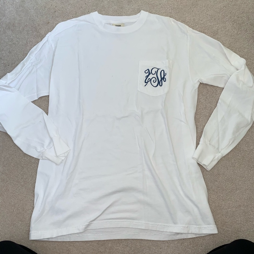 Zeta Tau Alpha Shirt White Embroidery Blue Medium